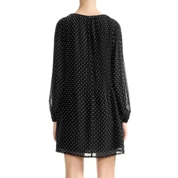 Maje Modern Pleated Allover Black & White Polka Dot Print Shift Mini Dress Small - Picture 5 of 11